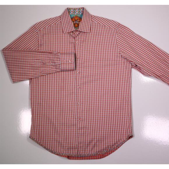 Robert Graham Orange Gingham Check Cotton Dress Shirt Men's Medium - Picture 2 of 8